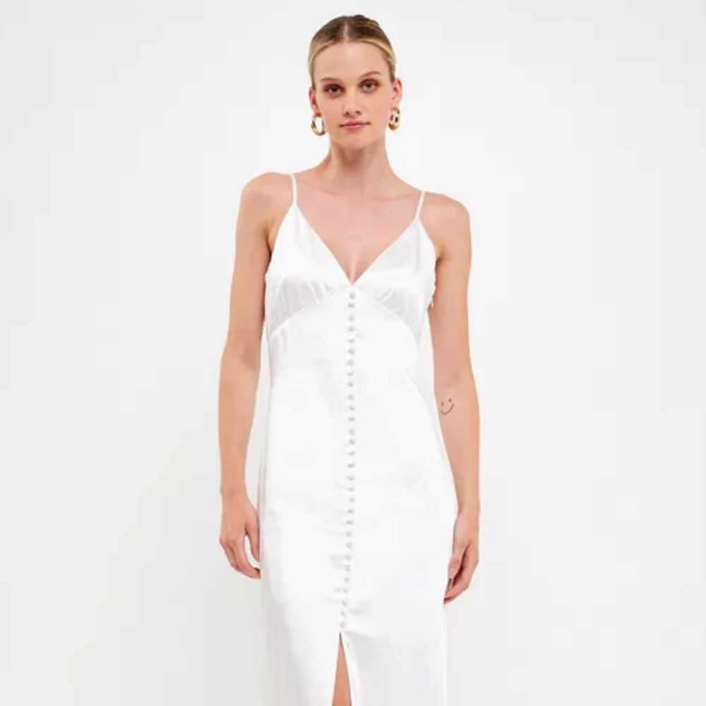 Endless Rose White Satin Button Dress
